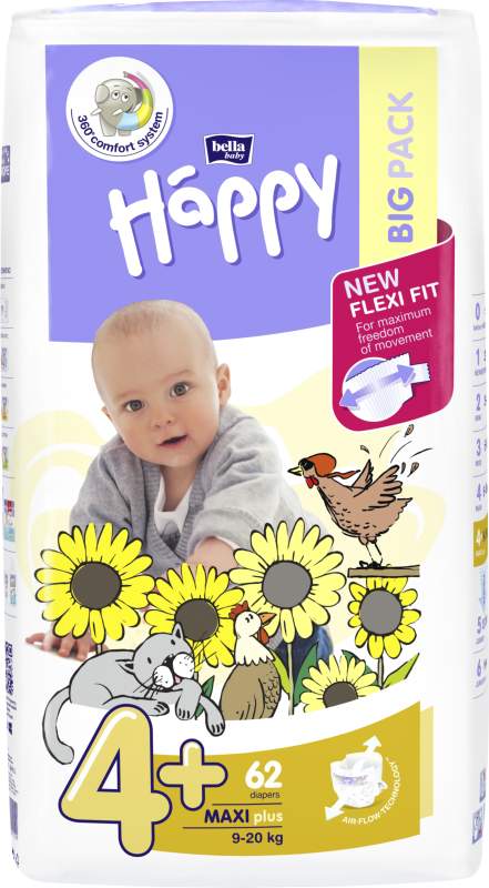 Happy Maxi plus dětské pleny 62ks