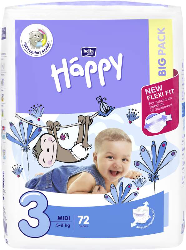 Happy Midi dětské pleny 72ks
