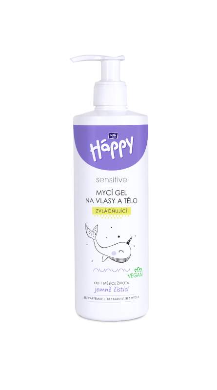 Happy sensitive mycí gel na vlasy a tělo 400ml