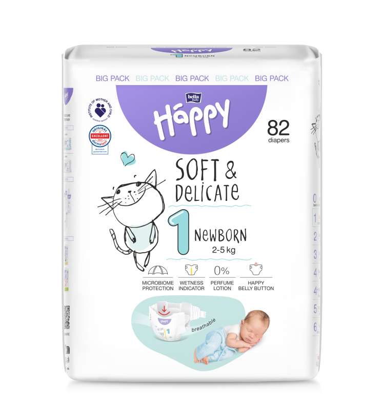 Happy Soft&Delicate 1 dětské pleny 2-5kg 82ks