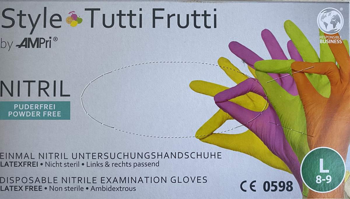 STYLE TUTTIFRUTTI Nitrilové vyšetřovací rukavice bez pudru L