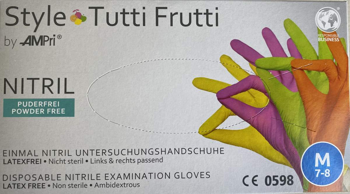 STYLE TUTTIFRUTTI Nitrilové vyšetřovací rukavice bez pudru M