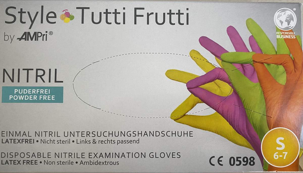STYLE TUTTIFRUTTI Nitrilové vyšetřovací rukavice bez pudru S