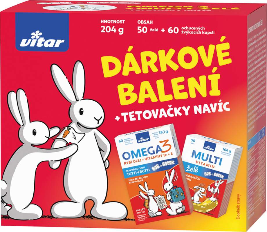 Vitar Kids Omega cps.60+Multivit.želé 50ks+dárek