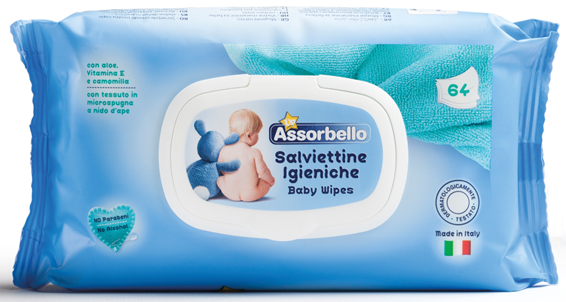 Vlhčené ubrousky pro děti s aloe vera, vit. E a heřmánkem, plastový uzávěr (64ubrousků,12ks/krt)